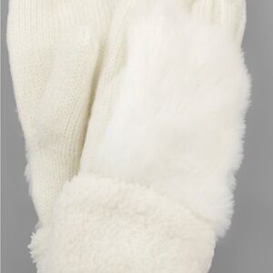 Cozy White Knit and Faux Fur Mittens